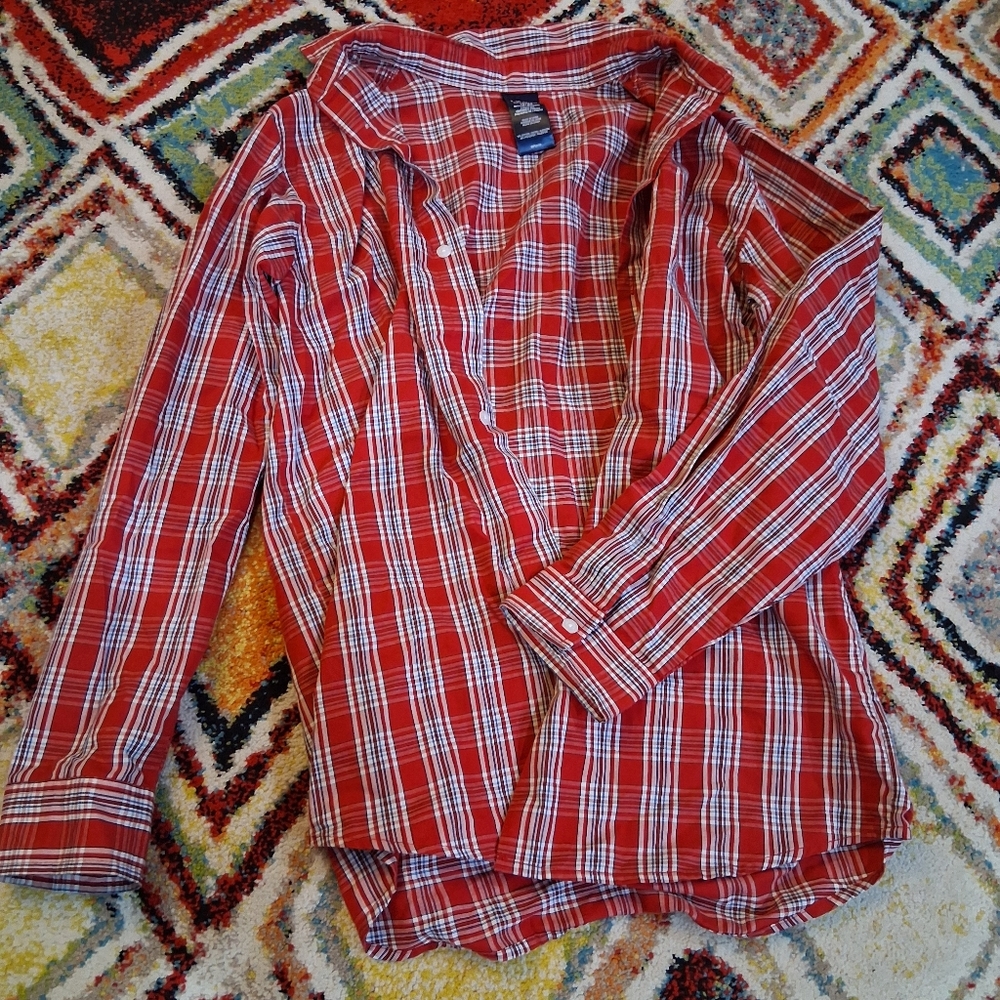 Izod Red and White Plaid Casual Shirt